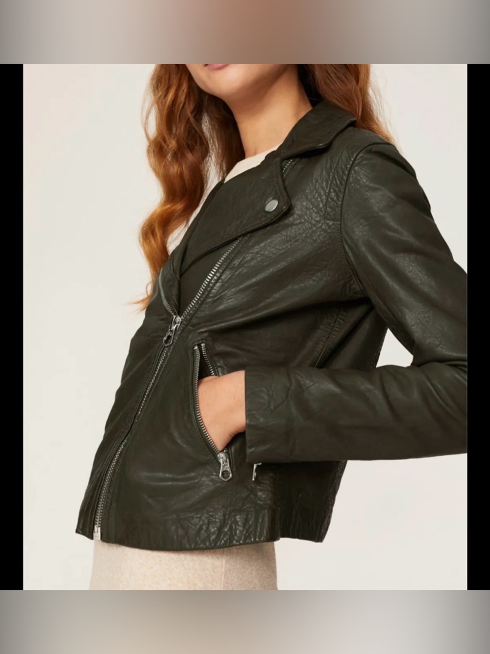 Madewell 100% Lambs Washed Leather Green Motorcycle Jacket Small